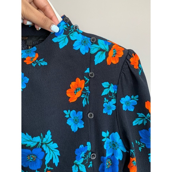 RARE MAJE Ripita Ruched Floral Long Sleeve Dress - Picture 10 of 16